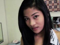 Guy rams pussy of a small thai bitch and bangs her coarse
